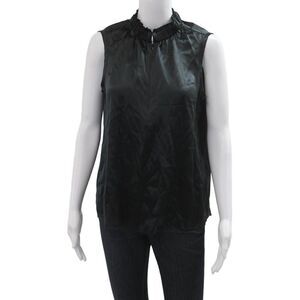 Go Silk Women 100% Silk High Neck Sleeveless Blouse Black 80s Size M